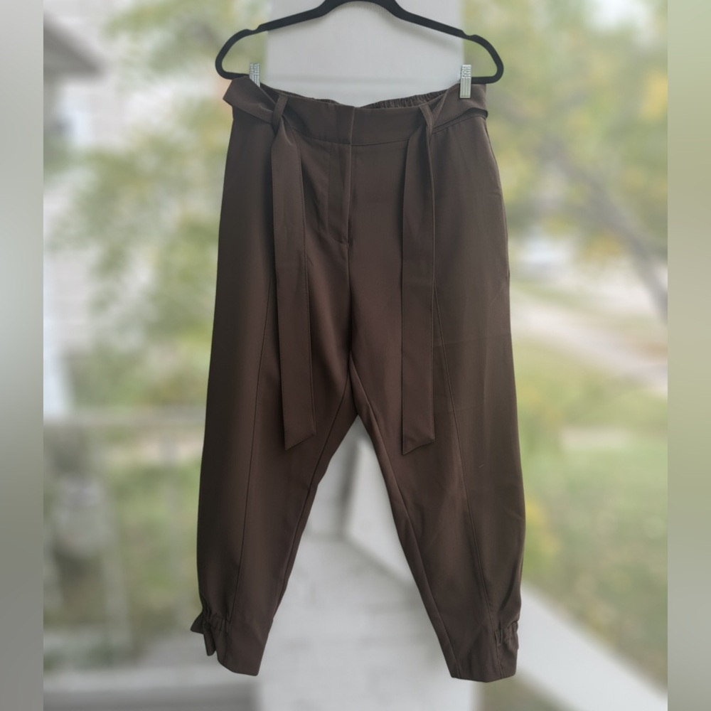 New York & Company Elastic Waist w/ Zipper & Belt Slacks Trousers Jogger Pockets